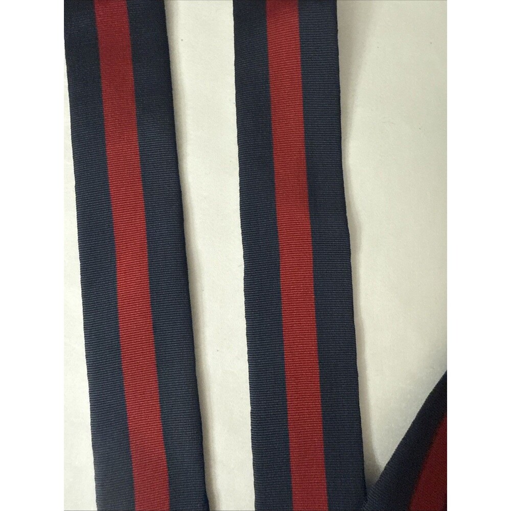 Trafalger Textured Navy Red Stripes Suspenders Gold Hardware Leather Attachments - Picture 5 of 12